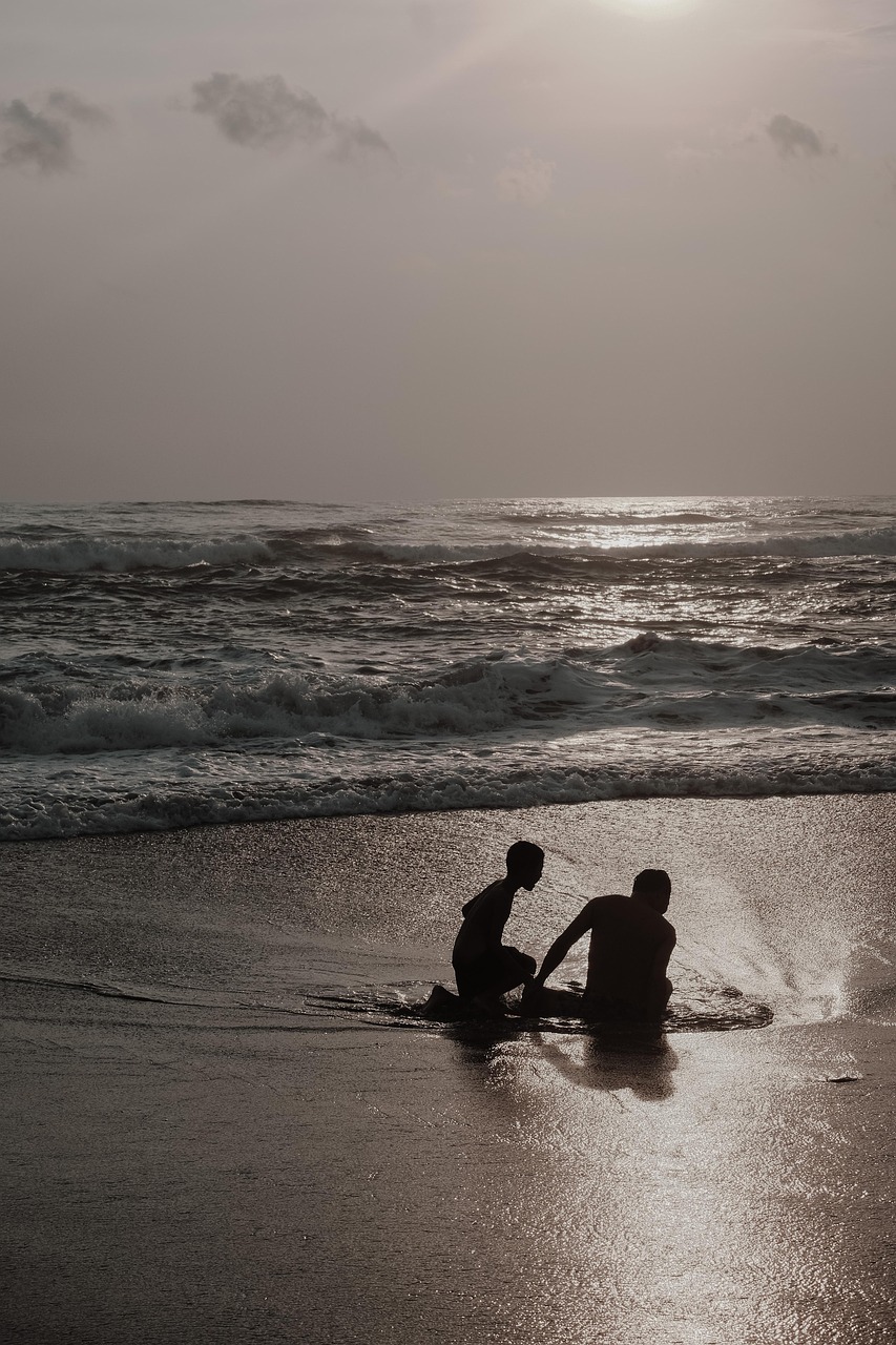 father, nature, son, beach, sunset, silhouette, happy, parent, childhood, happiness, male, family